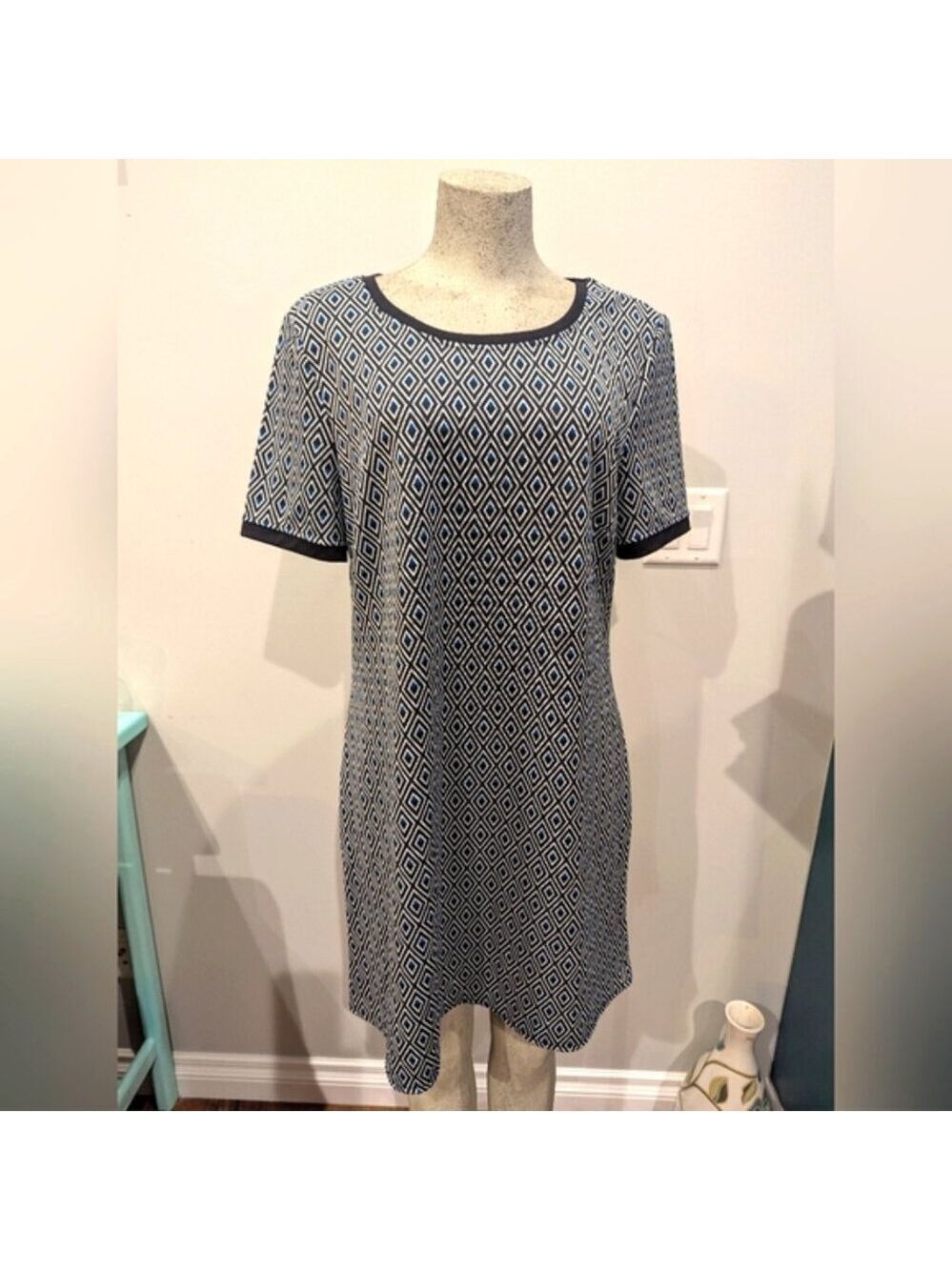 Long Tall Sally Shift Dress Short Sleeve Diamond Jacquard US 14
